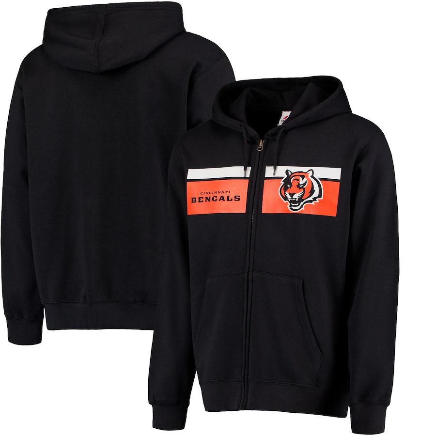 Men's Cincinnati Bengals Black Majestic Touchback Full-Zip 2018 NFL Hoodie - Click Image to Close